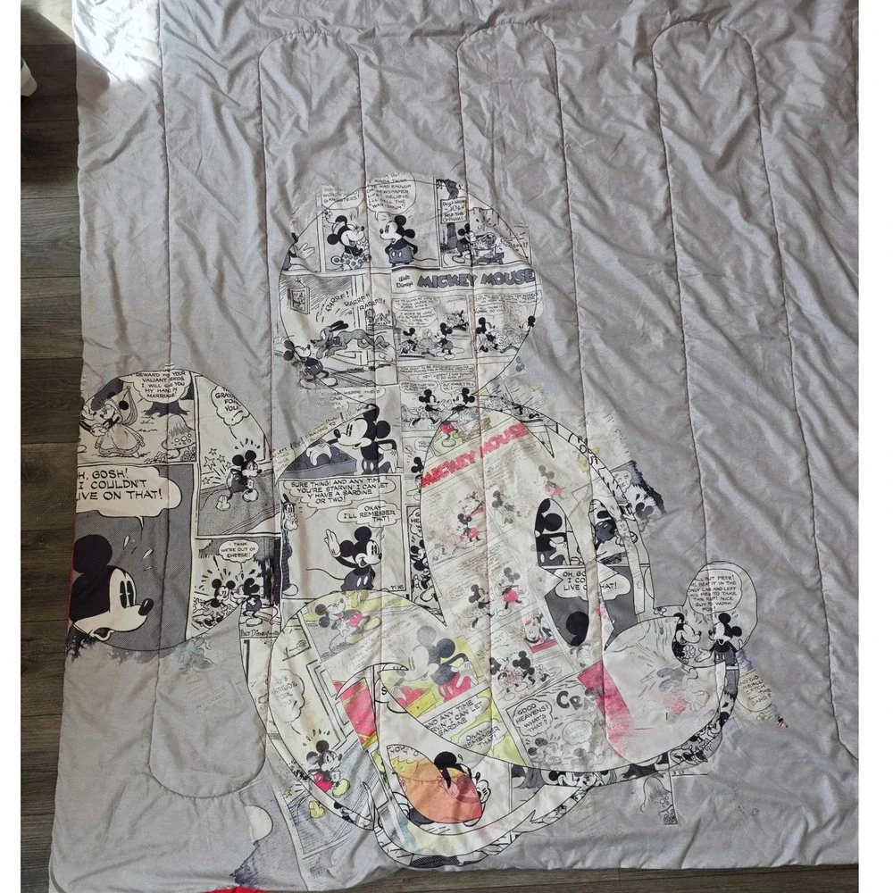 Disney Kids Full Comforter Set Grey Red Mickey Mouse Comic Strip Collage Print
